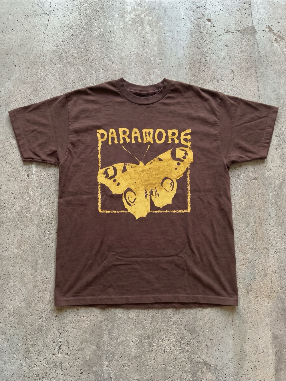 Paramore Distressed Butterfly Emo Pop Punk Brown Band Graphic T-Shirt